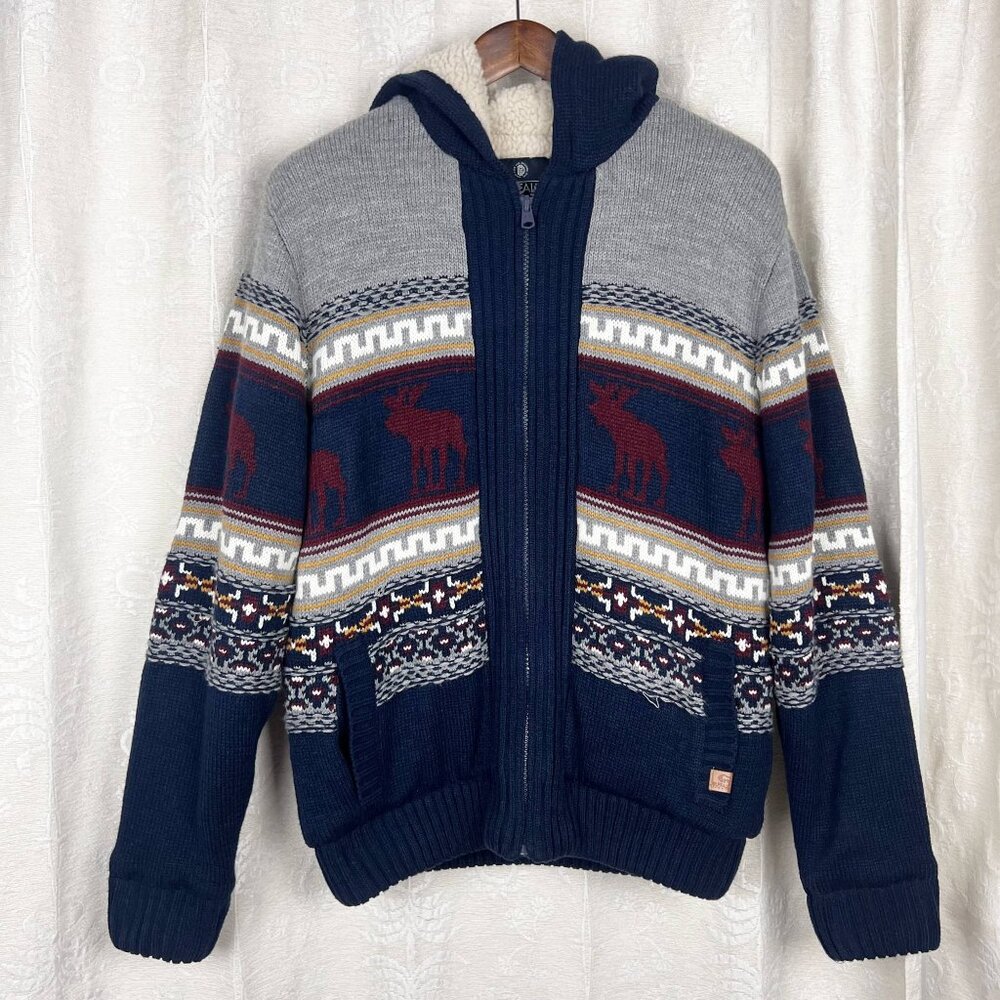 Alpine moose sweater full zip jacket sherpa lined hooded Buffalo David Bitton XL